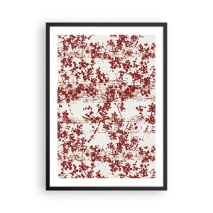 Plakat w czarnej ramie - Czerwone akcenty kwiatowe na jasnym tle - 50x70cm - Jak dawny perkalik - Nowoczesna dekoracja ścienna do salonu i sypialni ARTTOR