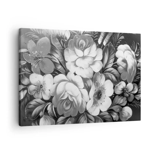 Obraz na płótnie - Czarno-białe kwiaty w klasycznej i eleganckiej kompozycji - 70x50cm - Piękne nawet w szarości - Nowoczesna dekoracja ścienna do salonu i sypialni ARTTOR