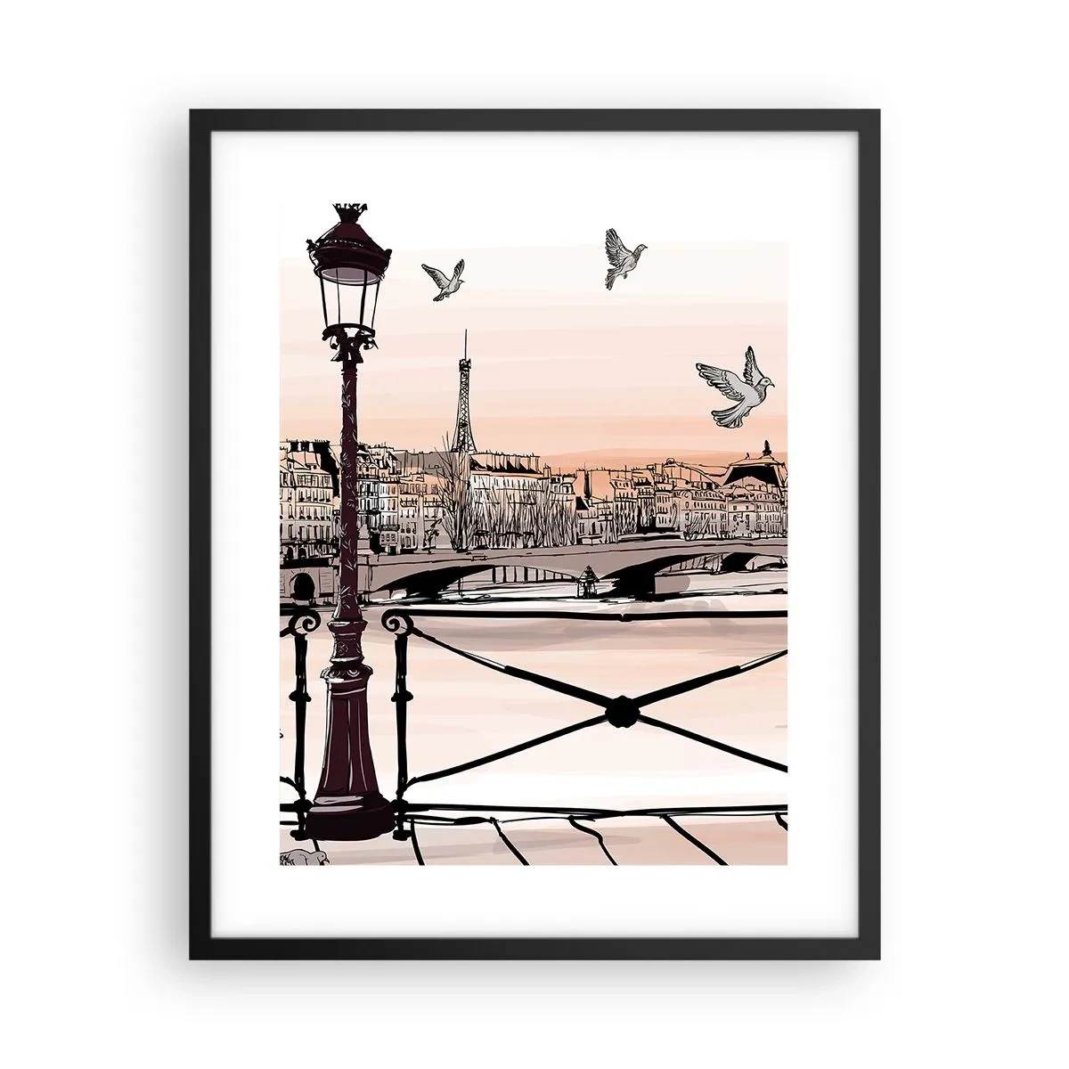 Plakat w czarnej ramie - Nad dachami Paryża - 40x50 cm