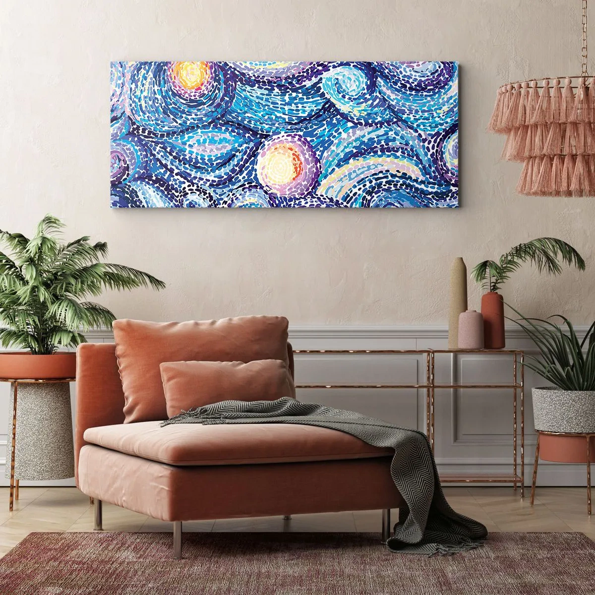 Obraz na płótnie - Artystyczna interpretacja gwiaździstego nieba w stylu van Gogha - 160x50cm - Z obrazu van Gogha - Nowoczesna dekoracja ścienna do salonu i sypialni ARTTOR