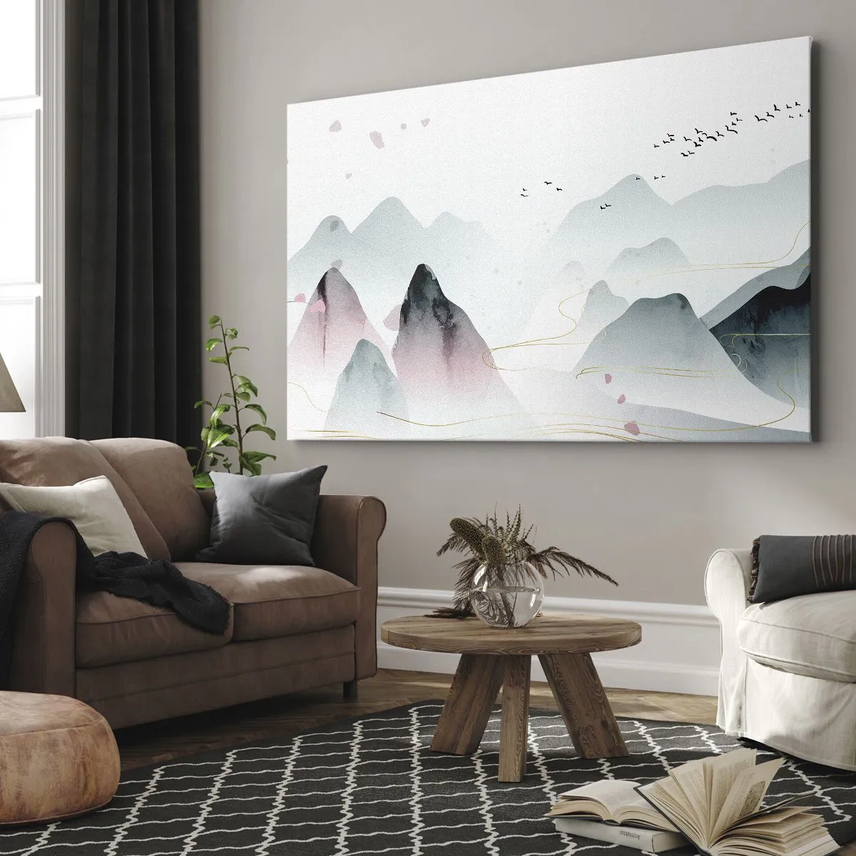 Obraz na płótnie - Abstrakcyjne góry w pastelowych odcieniach - 70x50cm - Ponad szczytami - Nowoczesna dekoracja ścienna do salonu i sypialni ARTTOR