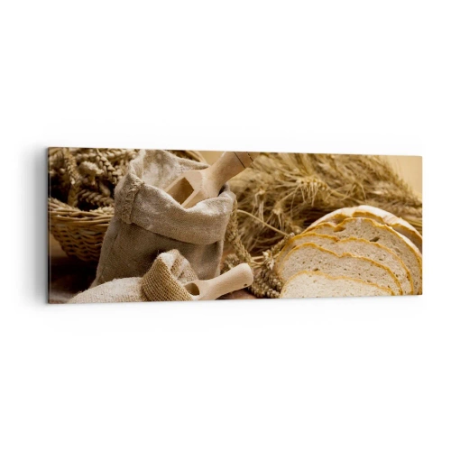 Obraz na płótnie - Krajobraz z chlebem, mąką i kłosami zbóż w rustykalnym stylu - 140x50cm - Jak nożem uciął - Nowoczesna dekoracja ścienna do salonu i sypialni ARTTOR