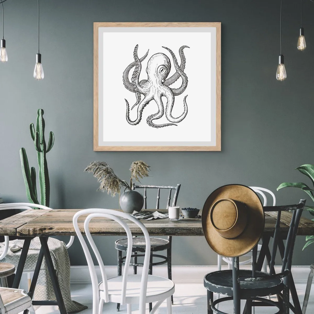 Plakat w ramie jasny dąb - Tańcząca z falami - 30x30 cm