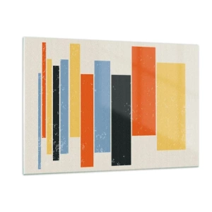 Obraz na szkle - Geometryczne pasy w rytmicznej kompozycji na jasnym tle - 120x80cm - Zapis muzyki - Nowoczesna dekoracja ścienna do salonu, kuchni i sypialni ARTTOR