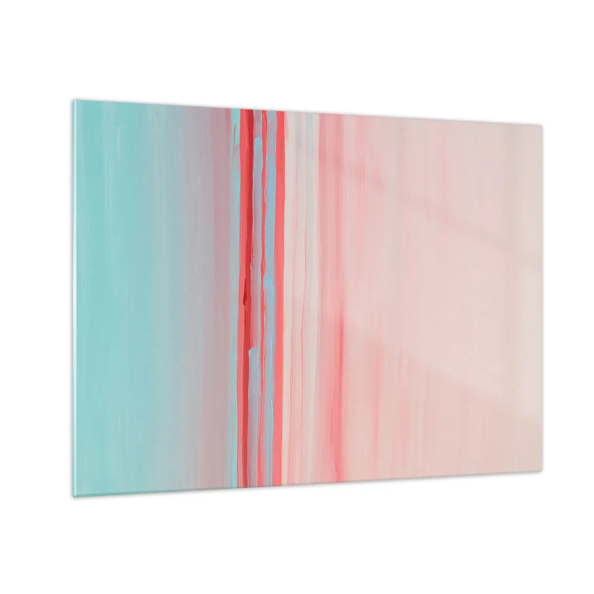 Obraz na szkle - Pionowe pasy w pastelowych odcieniach różu i błękitu - 70x50cm - Abstrakcja o świcie - Nowoczesna dekoracja ścienna do salonu i sypialni ARTTOR