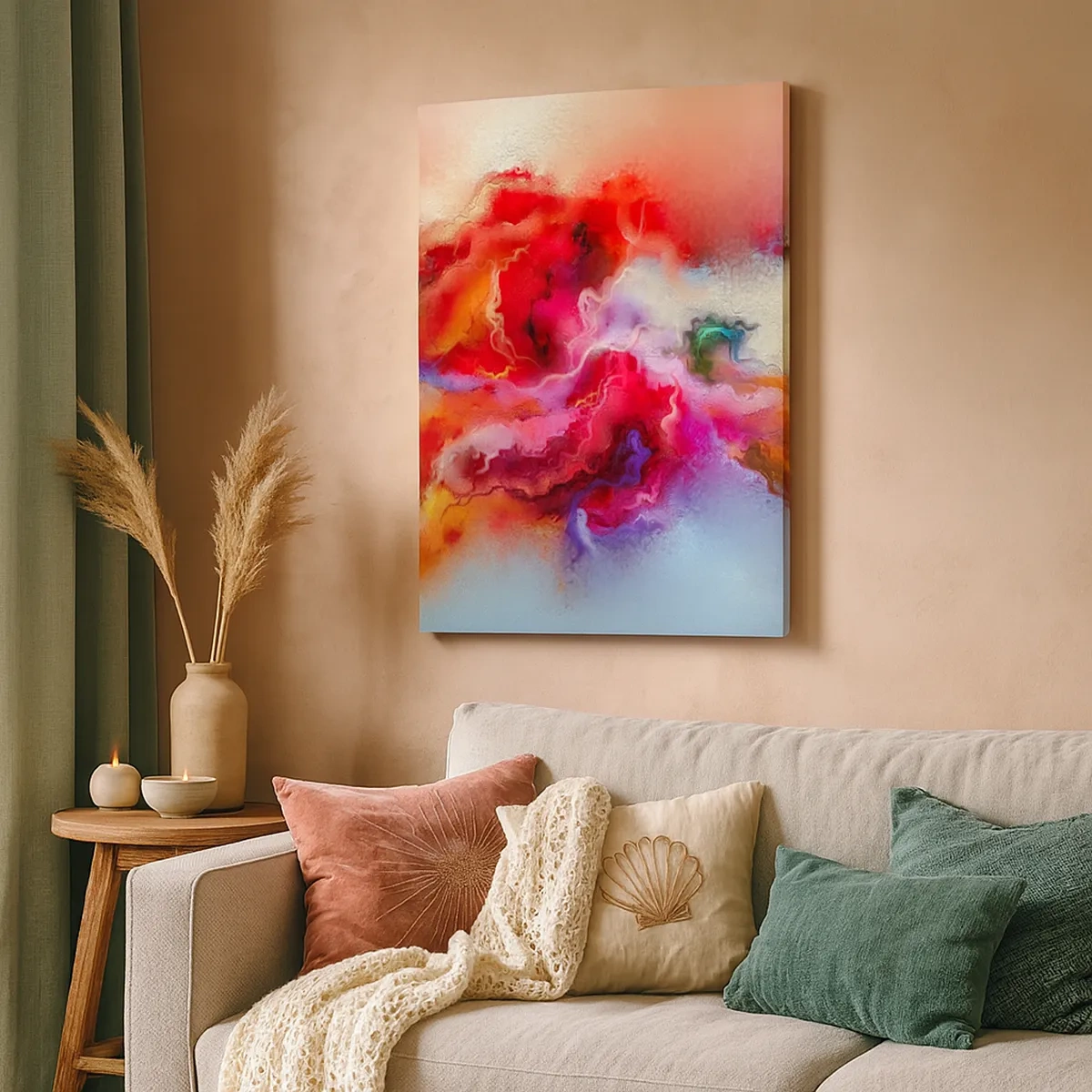 Obraz na płótnie - Abstrakcyjne, dynamiczne barwy przypominające wirujące dymy - 50x70cm - Jak pochwycić marzenia - dym - Nowoczesna dekoracja ścienna do salonu, kuchni i sypialni ARTTOR