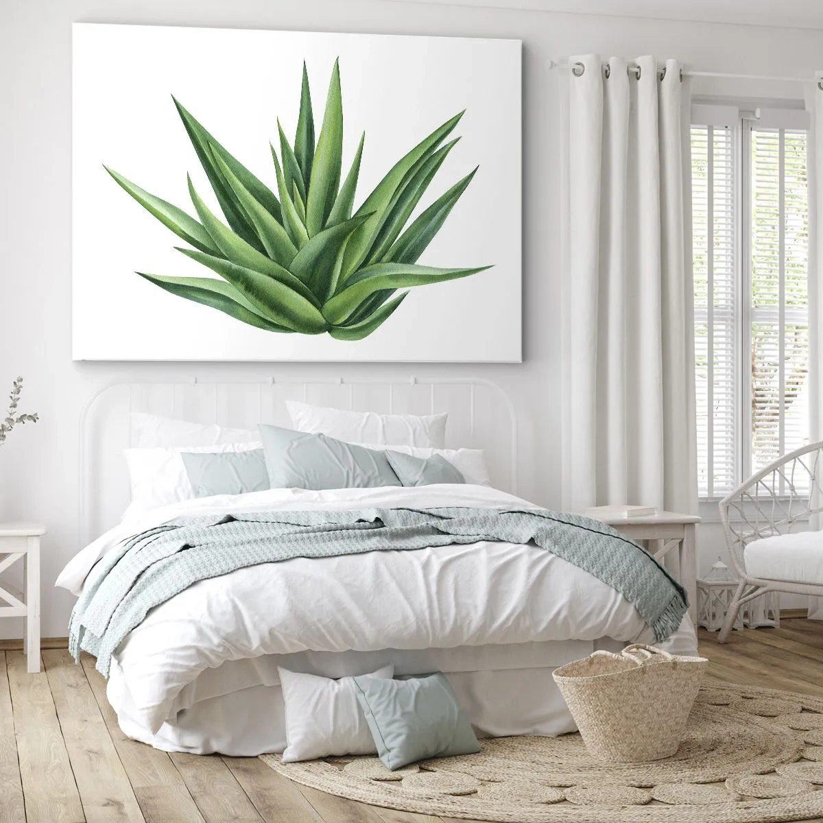 Obraz na płótnie - Soczysta zielona roślina na białym tle - 70x50cm - Zieleń – siła – życie - Nowoczesna dekoracja ścienna do salonu i sypialni ARTTOR