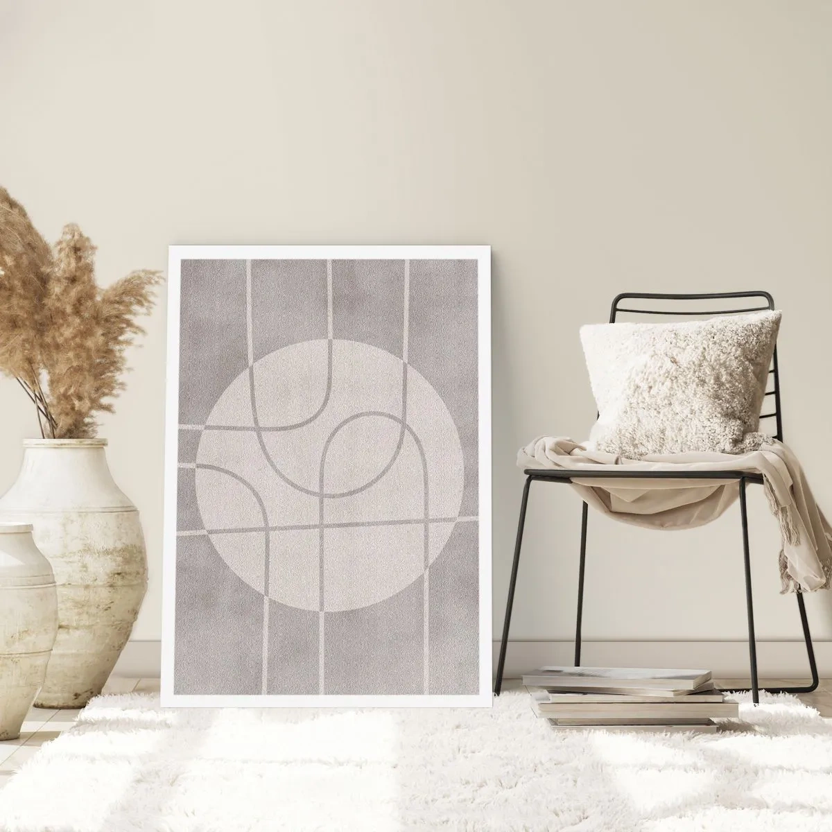 Plakat - Geometryczne linie i okrąg w odcieniach szarości - 50x70cm - Koliście i na wprost - Nowoczesna dekoracja ścienna do salonu, kuchni i sypialni ARTTOR