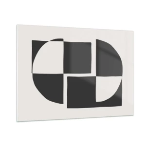 Obraz na szkle - Geometryczna kompozycja czarno-białych kształtów - 100x70cm - Antyteza – synteza - Nowoczesna dekoracja ścienna do salonu, kuchni i sypialni ARTTOR