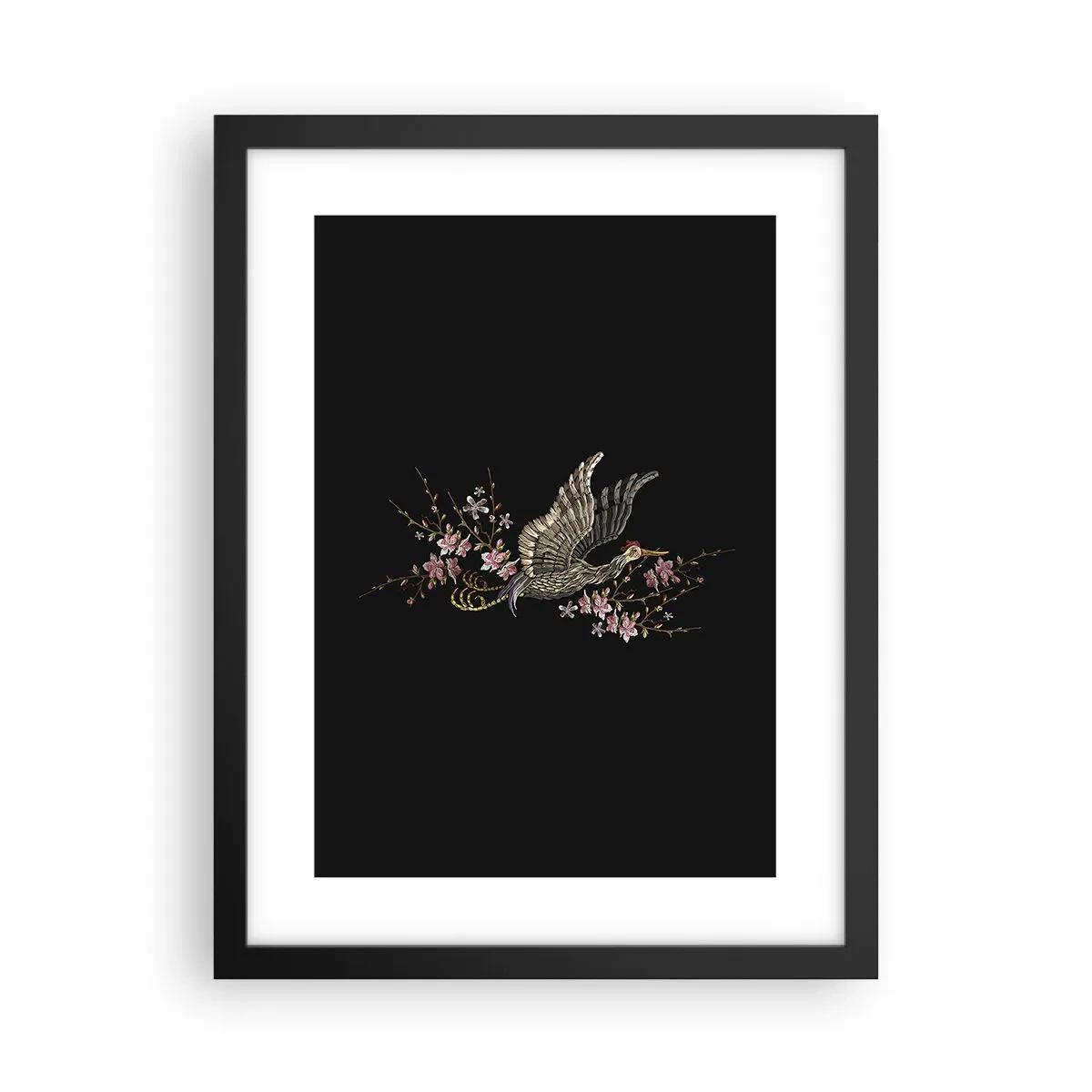 Plakat w czarnej ramie - Egzotyczny, haftowany ptak - 30x40 cm