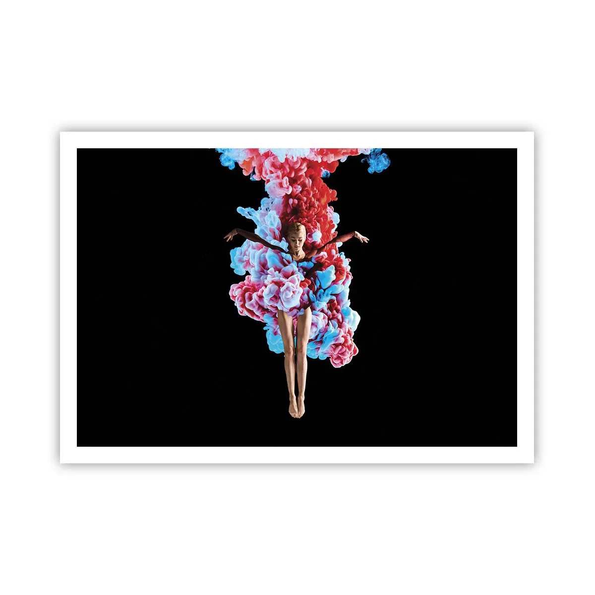 Plakat - Tancerka otoczona kolorowym dymem na czarnym tle - 100x70cm - W pełnym rozkwicie - Nowoczesna dekoracja ścienna do salonu i sypialni ARTTOR