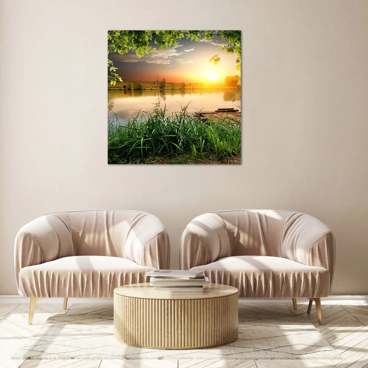 Obraz na szkle - Pejzaż w zielonej ramie - 70x70 cm