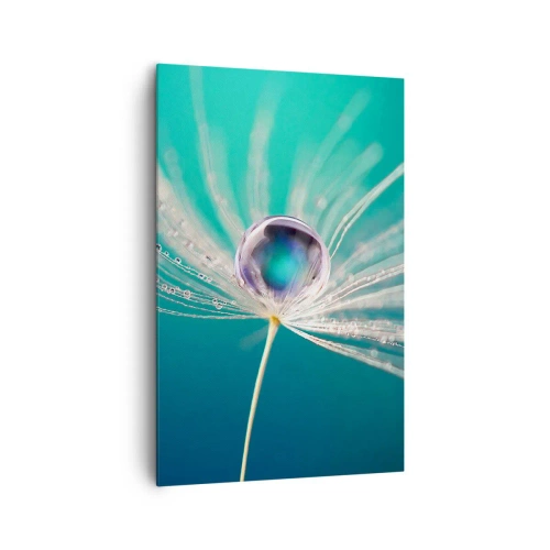 Obraz na płótnie - Makro kropla wody na delikatnym nasionku dmuchawca - 80x120cm - Mistyczna chwila - Nowoczesna dekoracja ścienna do salonu i sypialni ARTTOR