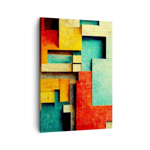 Obraz na płótnie - Geometryczna abstrakcja w intensywnych kolorach z efektem 3D - 50x70cm - Festiwal kątów prostych - Nowoczesna dekoracja ścienna do salonu, kuchni i sypialni ARTTOR