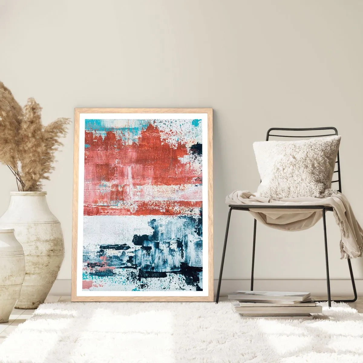 Plakat w ramie jasny dąb - Abstrakcyjne pół na pół - 70x100 cm