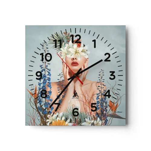 Zegar ścienny - Kobieta – kwiat - 40x40 cm