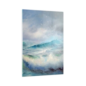 Obraz na szkle - Wzburzone fale na oceanie - 70x100cm - "Wicher z tryumfem zawył…' - Nowoczesna dekoracja ścienna do salonu i sypialni ARTTOR