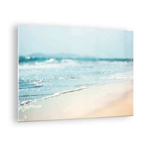 Obraz na szkle - Delikatne fale oceanu muskające piaszczystą plażę - 70x50cm - Ciepło i szum - Nowoczesna dekoracja ścienna do salonu i sypialni ARTTOR