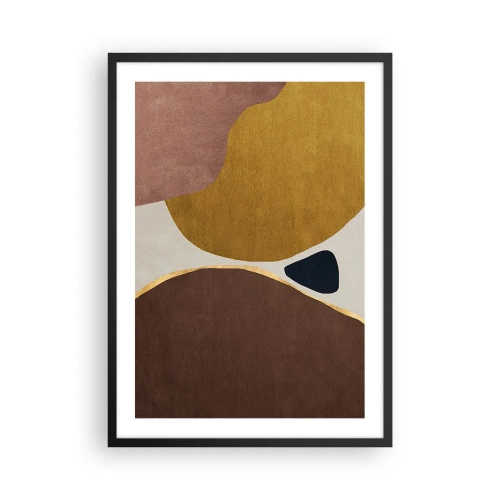 Plakat w czarnej ramie - Abstrakcyjna kompozycja geometryczna w ciepłych barwach - 50x70cm - Abstrakcja – miejsce w przestrzeni - Nowoczesna dekoracja ścienna do salonu i sypialni ARTTOR