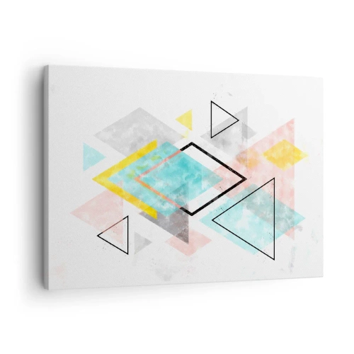 Obraz na płótnie - Kolorowe geometryczne wzory na białym tle - 70x50cm - Igraszka geometryczna - Nowoczesna dekoracja ścienna do salonu i sypialni ARTTOR