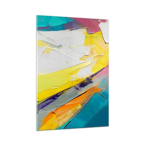 Obraz na szkle - Abstrakcyjne pociągnięcia pędzla w żółci, błękicie i bieli - 50x70cm - Anatomia światła - Nowoczesna dekoracja ścienna do salonu, kuchni i sypialni ARTTOR