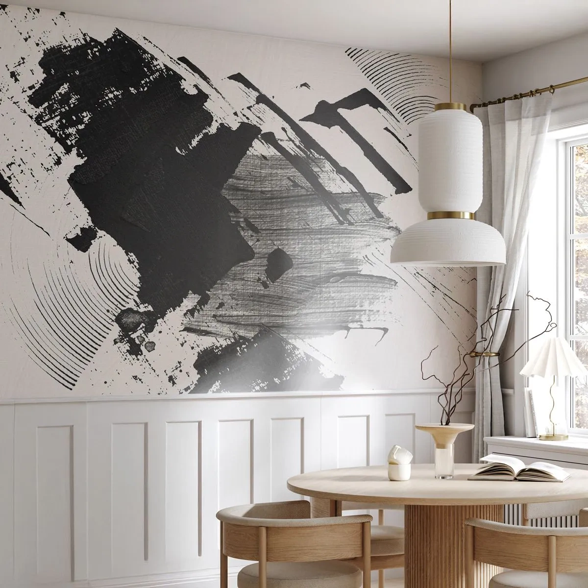 Fototapeta Premium Sand - Dynamiczne czarne pociągnięcia pędzla na białym tle - 100x70cm - Abstrakcja – ekspresja czerni - Nowoczesna dekoracja ścienna do salonu, kuchni i sypialni ARTTOR