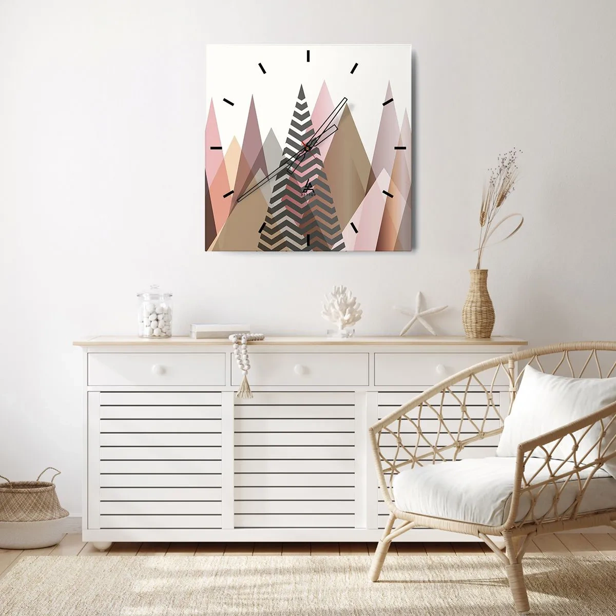 Zegar ścienny - Kolorowe geometryczne góry w pastelowych odcieniach - 30x30cm - Piramidalny widok - Nowoczesna dekoracja ścienna do salonu i sypialni ARTTOR