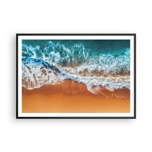 Plakat w czarnej ramie - Widok z lotu ptaka na fale oceanu rozbijające się o brzeg - 100x70cm - Zawsze w parze - Nowoczesna dekoracja ścienna do salonu i sypialni ARTTOR