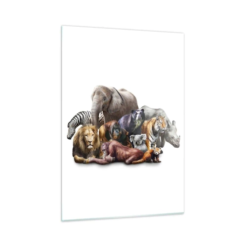 Obraz na szkle - Grupa dzikich zwierząt na białym tle w artystycznym ujęciu - 50x70cm - Afrykańska rodzinna fotografia - Nowoczesna dekoracja ścienna do salonu, kuchni i sypialni ARTTOR