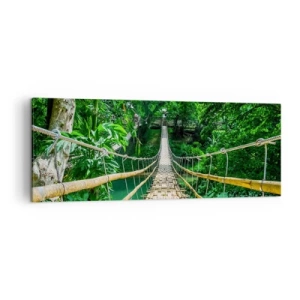 Obraz na płótnie - Wiszący most bambusowy otoczony zielenią - 140x50cm - Małpi most nad zielenią - Nowoczesna dekoracja ścienna do salonu i sypialni ARTTOR