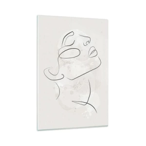 Obraz na szkle - Minimalistyczny szkic twarzy na jasnym tle - 80x120cm - Zarys marzenia - Nowoczesna dekoracja ścienna do salonu i sypialni ARTTOR