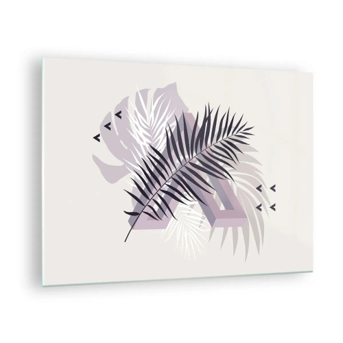 Obraz na szkle - Minimalistyczna kompozycja z liśćmi palmy i geometrycznymi kształtami - 70x50cm - Cień cienia - Nowoczesna dekoracja ścienna do salonu i sypialni ARTTOR