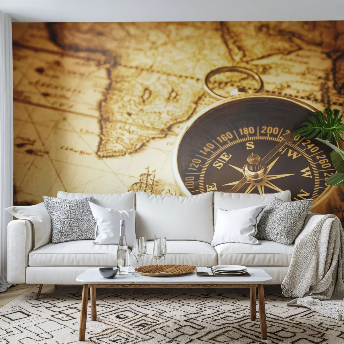 Fototapeta Premium Sand - Na wschód czy na zachód? - Podróże , Mapy Świata, Kompas - 100x70 cm