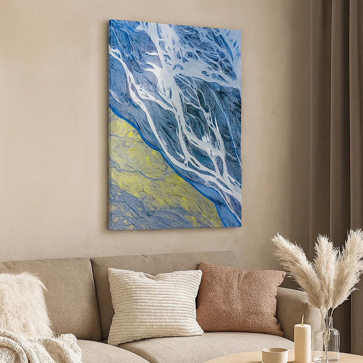 Obraz na płótnie - Abstrakcyjny wzór przypominający naturalne koryta rzek i formacje skalne - 50x70cm - Naskalne malowidła natury - Nowoczesna dekoracja ścienna do salonu, kuchni i sypialni ARTTOR