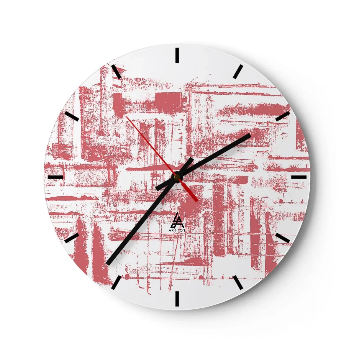 Zegar ścienny - Graficzne, abstrakcyjne symbole i tekstury w odcieniach beżu i czerni - 30x30cm - Czerwone miasto - Nowoczesna dekoracja ścienna do salonu, kuchni i sypialni ARTTOR