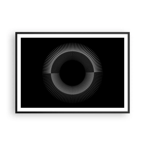 Plakat w czarnej ramie - Graficzne koło z promieniami w czerni i bieli - 100x70cm - Czarne Słońce - Nowoczesna dekoracja ścienna do salonu i sypialni ARTTOR