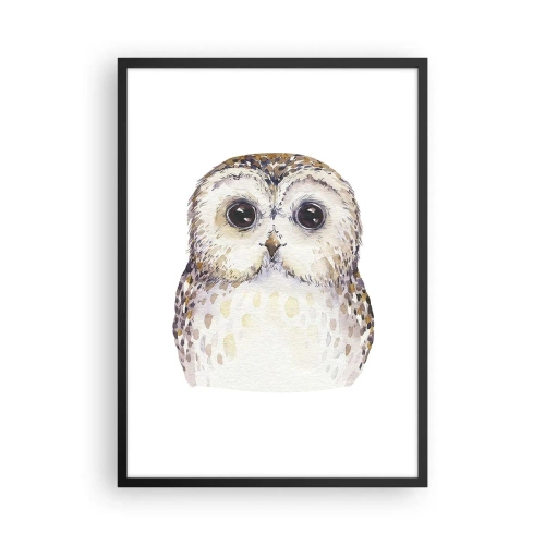 Plakat w czarnej ramie - Uroczy portret sowy w stylu akwareli - 50x70cm - Spójrz mi w oczy - Nowoczesna dekoracja ścienna do salonu i sypialni ARTTOR