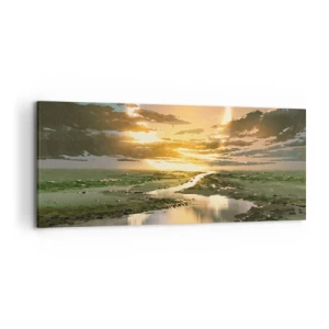 Obraz na płótnie - Fantastyczny krajobraz z dwoma księżycami na horyzoncie - 120x50cm - Gdzieś w odległej galaktyce - Nowoczesna dekoracja ścienna do salonu i sypialni ARTTOR