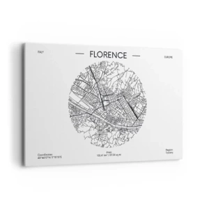 Obraz na płótnie - Mapa Florencji w minimalistycznym, czarno-białym stylu - 120x80cm - Anatomia Florencji - Nowoczesna dekoracja ścienna do salonu, kuchni i sypialni ARTTOR