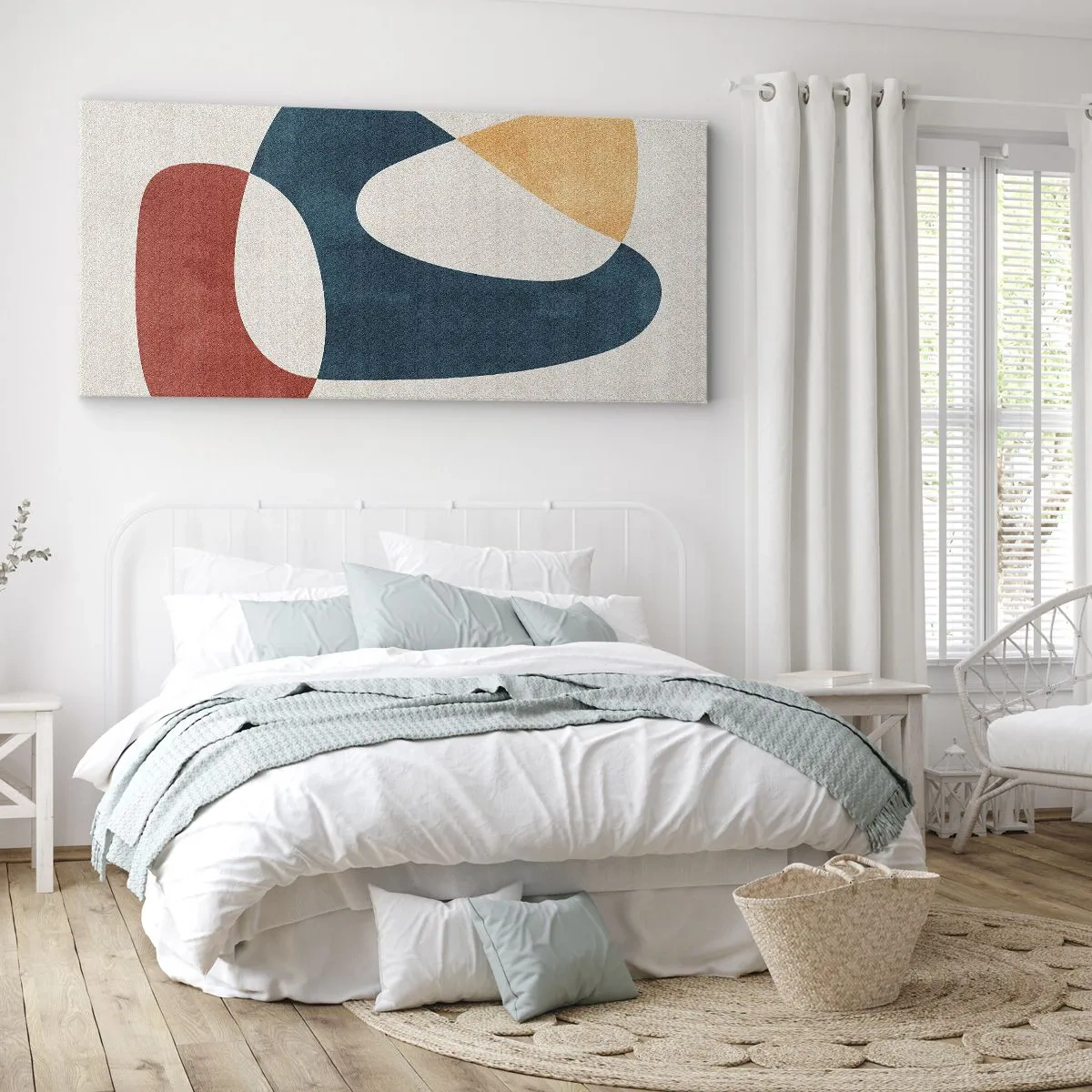 Obraz na płótnie - Abstrakcyjne kształty w harmonijnych kolorach - 140x50cm - Wpływy i metamorfozy - Nowoczesna dekoracja ścienna do salonu i sypialni ARTTOR