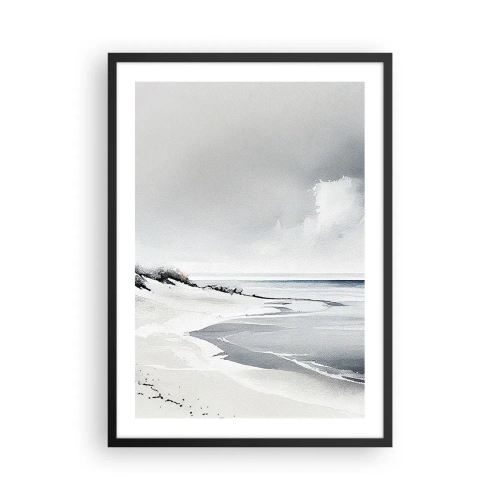 Plakat w czarnej ramie - Minimalistyczna plaża w odcieniach szarości - 50x70cm - Od zawsze razem - Nowoczesna dekoracja ścienna do salonu i sypialni ARTTOR