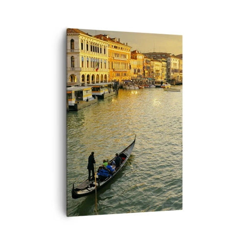 Obraz na płótnie - Gondola na kanale w Wenecji o zachodzie słońca - 70x100cm - Po słonecznej stronie ulicy - Nowoczesna dekoracja ścienna do salonu i sypialni ARTTOR