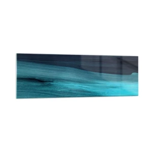 Obraz na szkle - Subtelne abstrakcyjne fale w ciemnych odcieniach błękitu - 160x50cm - Popłyń z nurtem - Nowoczesna dekoracja ścienna do salonu i sypialni ARTTOR