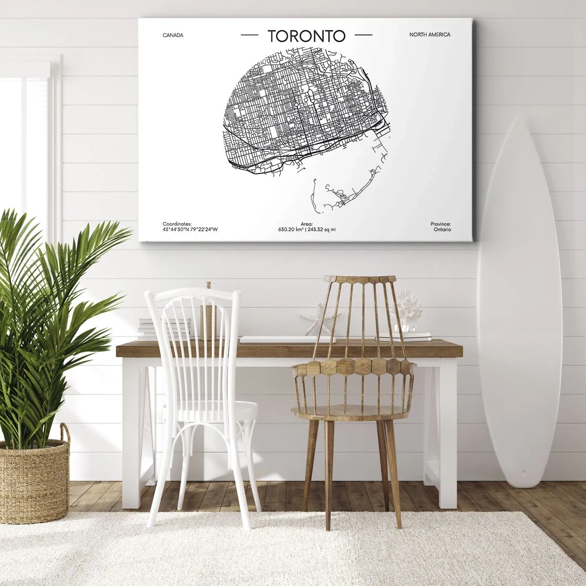 Obraz na płótnie - Mapa Toronto w minimalistycznym, czarno-białym stylu - 70x50cm - Anatomia Toronto - Nowoczesna dekoracja ścienna do salonu i sypialni ARTTOR