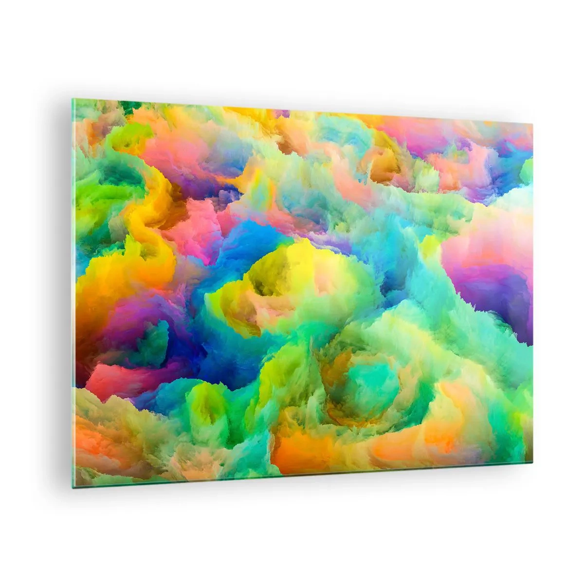 Obraz na szkle - Abstrakcyjny krajobraz w żywych kolorach - 70x50cm - Tęczowy puch - Nowoczesna dekoracja ścienna do salonu i sypialni ARTTOR