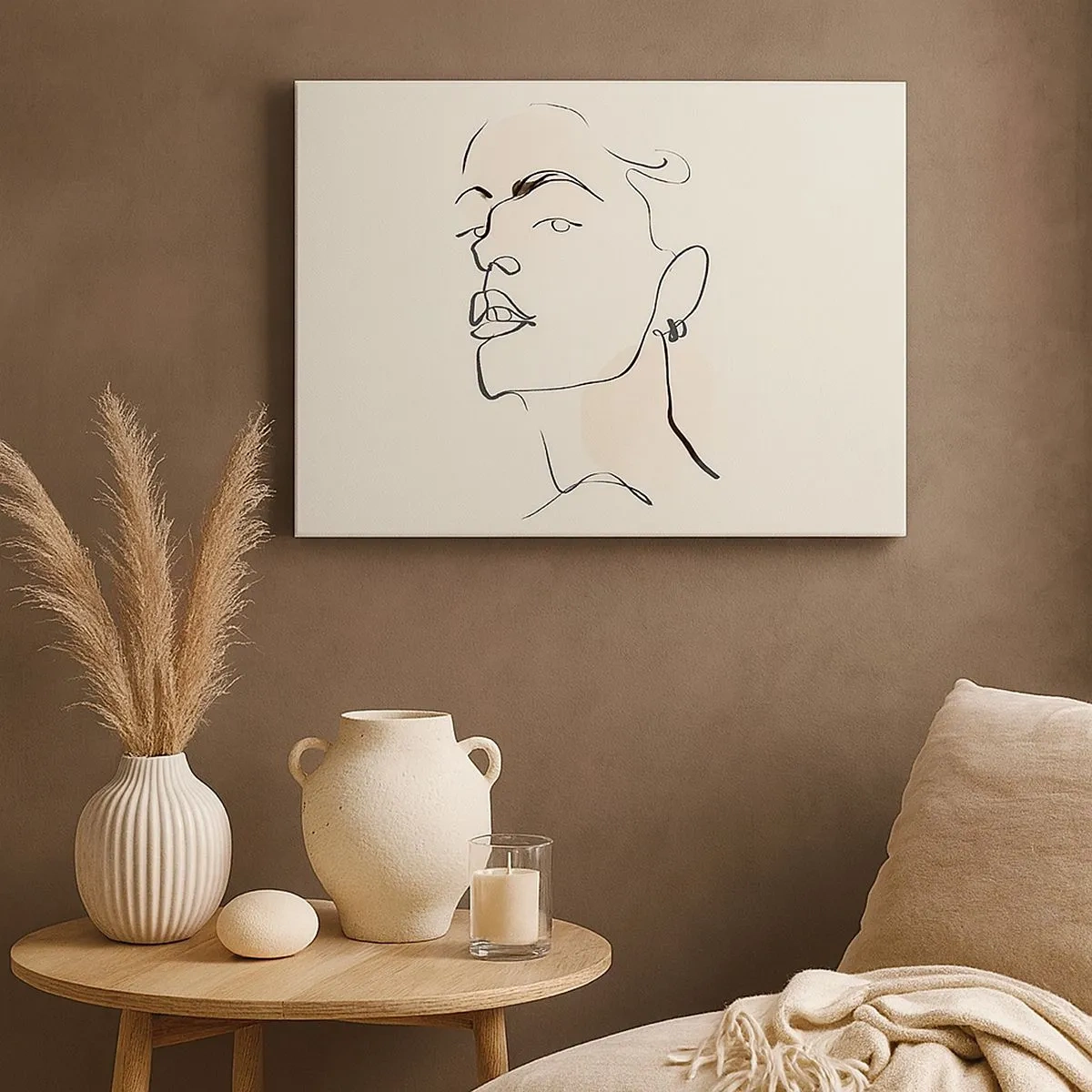 Obraz na płótnie - Minimalistyczny szkic kobiecej twarzy - 70x50cm - Dumne spojrzenie - Nowoczesna dekoracja ścienna do salonu i sypialni ARTTOR