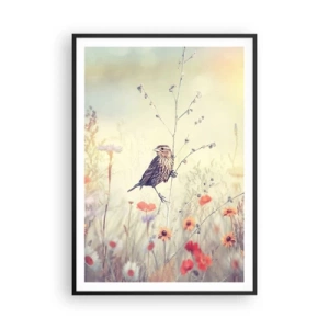 Plakat w czarnej ramie - Ptasi portret z łąką w tle - 70x100 cm