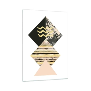 Obraz na szkle - Abstrakcyjna kompozycja geometryczna z trójkątami i teksturami - 50x70cm - Nie takie proste - Nowoczesna dekoracja ścienna do salonu, kuchni i sypialni ARTTOR