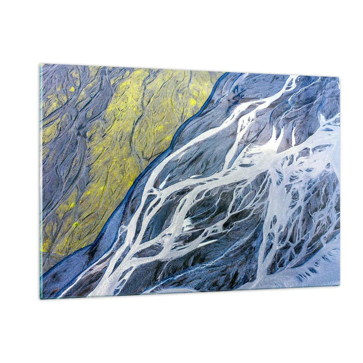 Obraz na szkle - Powierzchnia ziemi z lotu ptaka z wijącymi się strumieniami - 120x80cm - Naskalne malowidła natury - Nowoczesna dekoracja ścienna do salonu, kuchni i sypialni ARTTOR