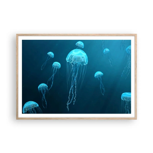 Plakat w ramie jasny dąb - Oceaniczny taniec - 100x70 cm